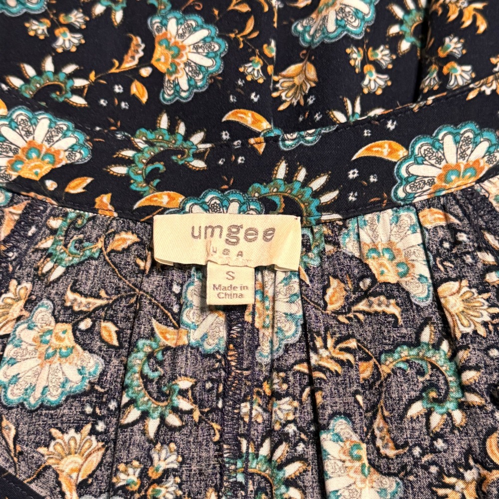 Umgee Floral Maxi Dress Boho V Neck Long Sleeve Print Women Size Small - Picture 4 of 6